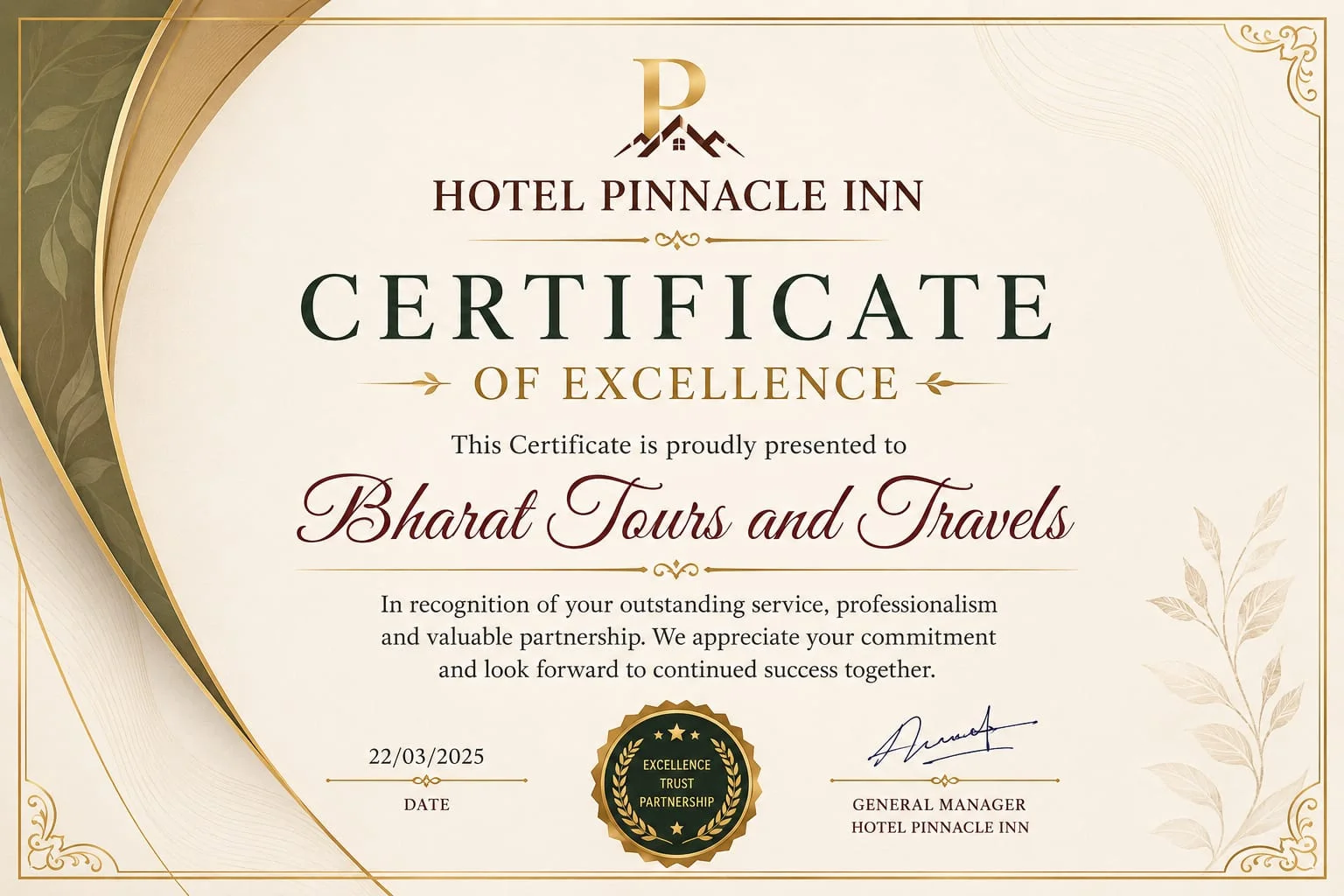 Bharat Tours Certificate 1