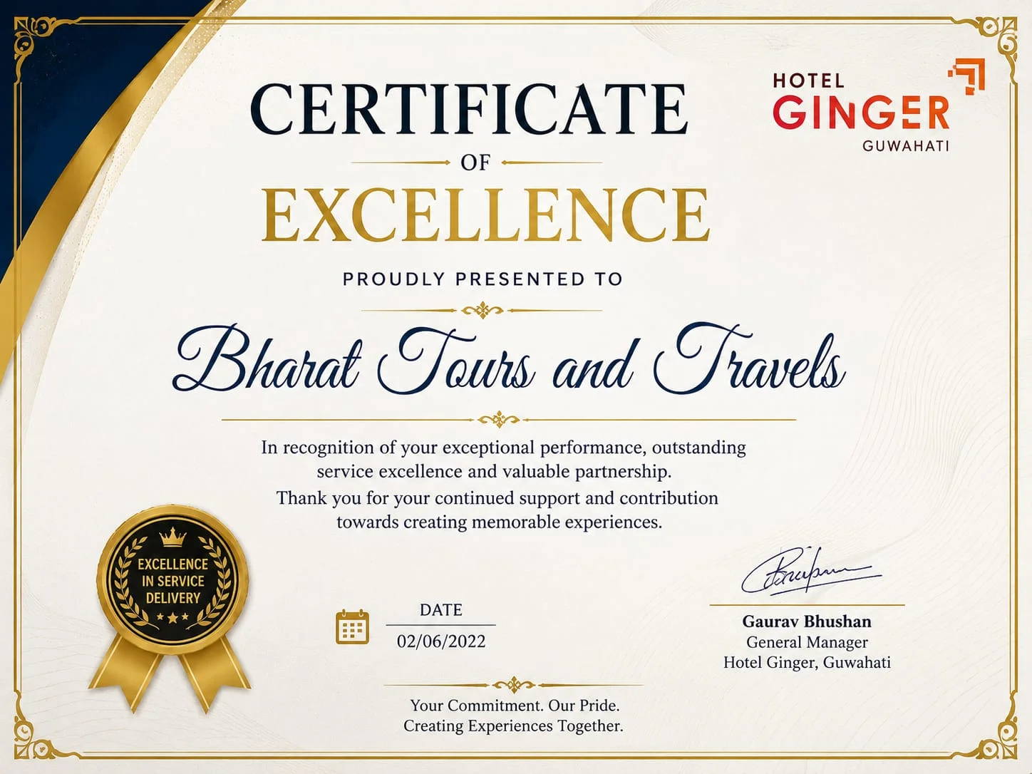 Bharat Tours Certificate 2