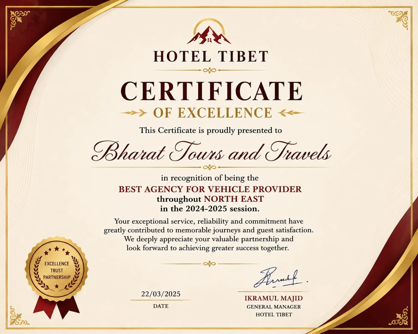 Bharat Tours Certificate 3