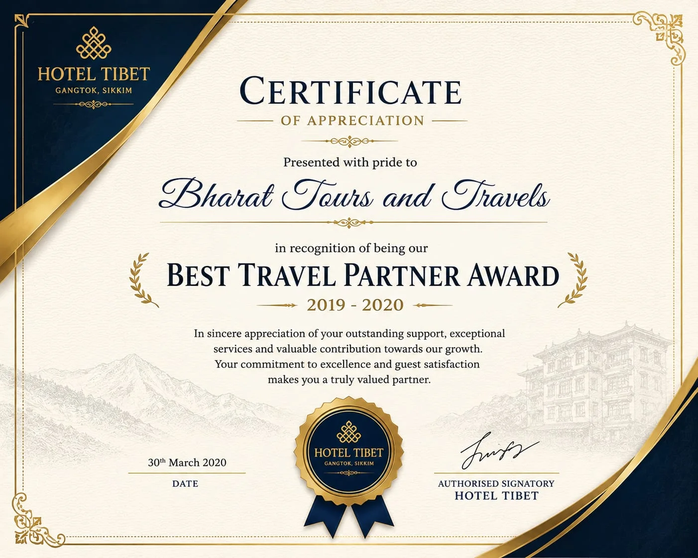 Bharat Tours Certificate 6